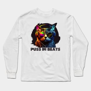 Puss in beats, Funky DJ Cat in Headphones Long Sleeve T-Shirt